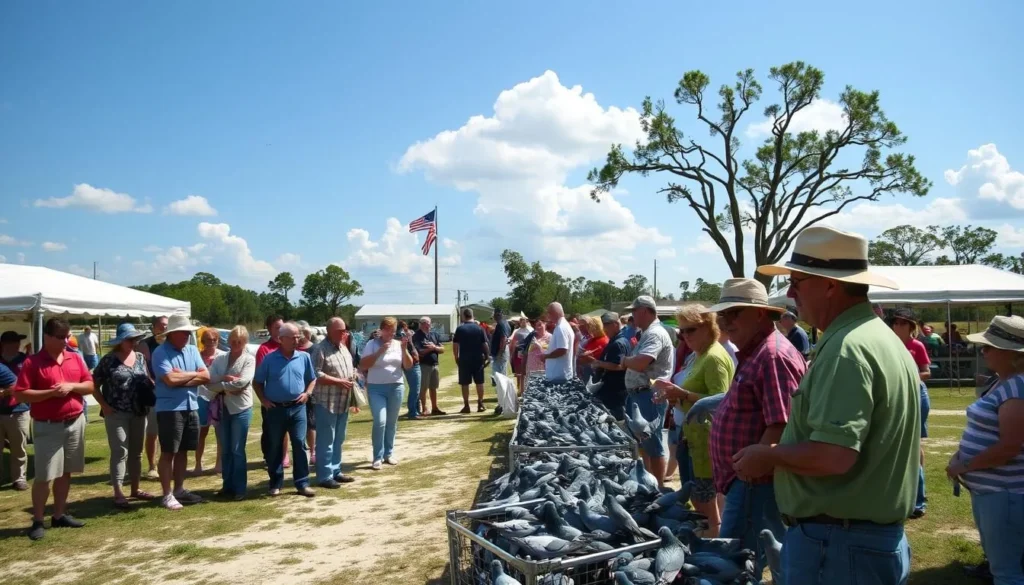 Pigeon race at Suwannee River Rendezvous with participants selecting their racing pigeons Pigeon race at Suwannee River Rendezvous with participants selecting their racing pigeons
