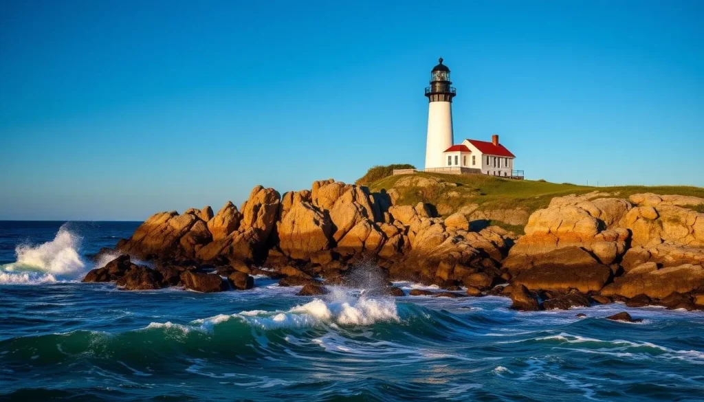 Portland Head Light lighthouse at Cape Elizabeth with rocky coastline and ocean views Portland Head Light lighthouse at Cape Elizabeth with rocky coastline and ocean views