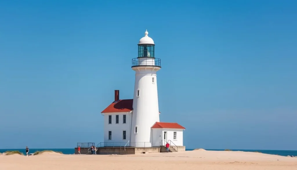 Presque Isle Lighthouse with Lake Erie in the background, Erie Pennsylvania things to do Presque Isle Lighthouse with Lake Erie in the background, Erie Pennsylvania things to do