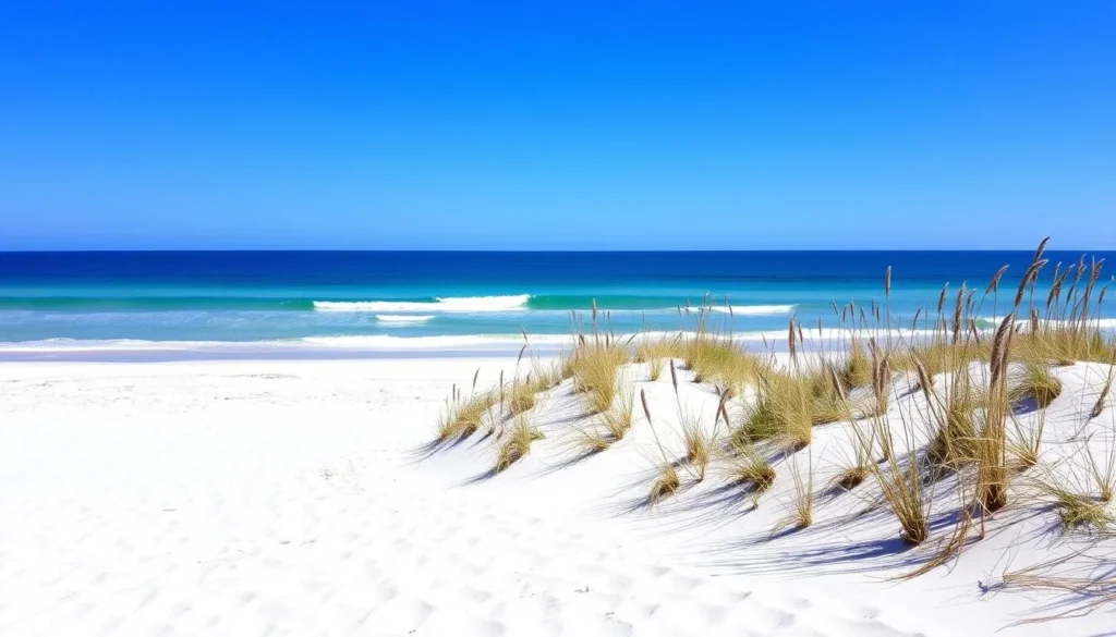 Pristine beach at Amelia Island State Park with sand dunes and ocean view in Nassau County Florida Pristine beach at Amelia Island State Park with sand dunes and ocean view in Nassau County Florida