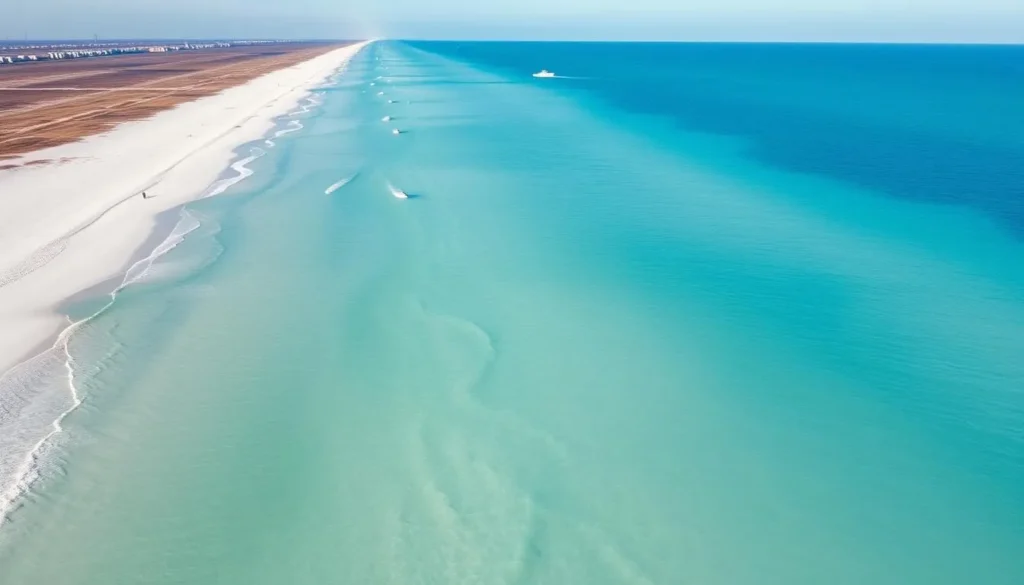 Pristine white sand beaches of Pensacola Beach in Escambia County Florida with emerald waters Pristine white sand beaches of Pensacola Beach in Escambia County Florida with emerald waters