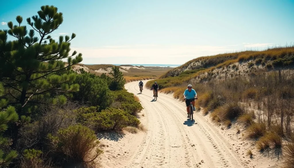 Province Lands Bike Trail winding through the dunes of Cape Cod National Seashore near Provincetown Massachusetts Province Lands Bike Trail winding through the dunes of Cape Cod National Seashore near Provincetown Massachusetts