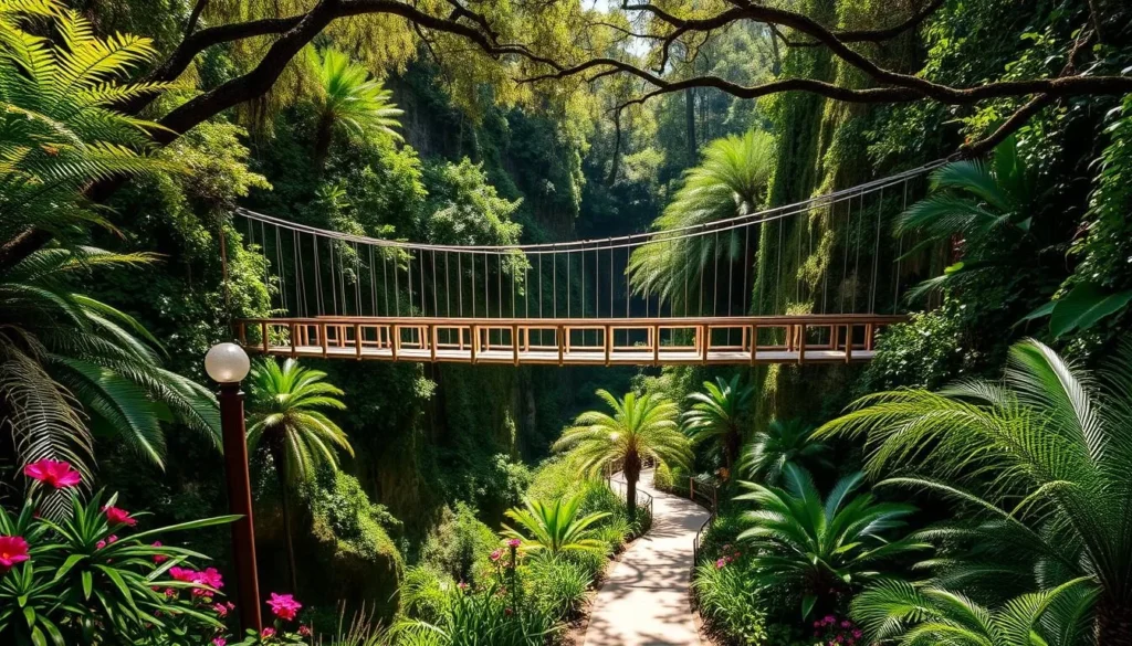 Ravine Gardens State Park in Palatka showing the suspension bridge and lush vegetation Ravine Gardens State Park in Palatka showing the suspension bridge and lush vegetation