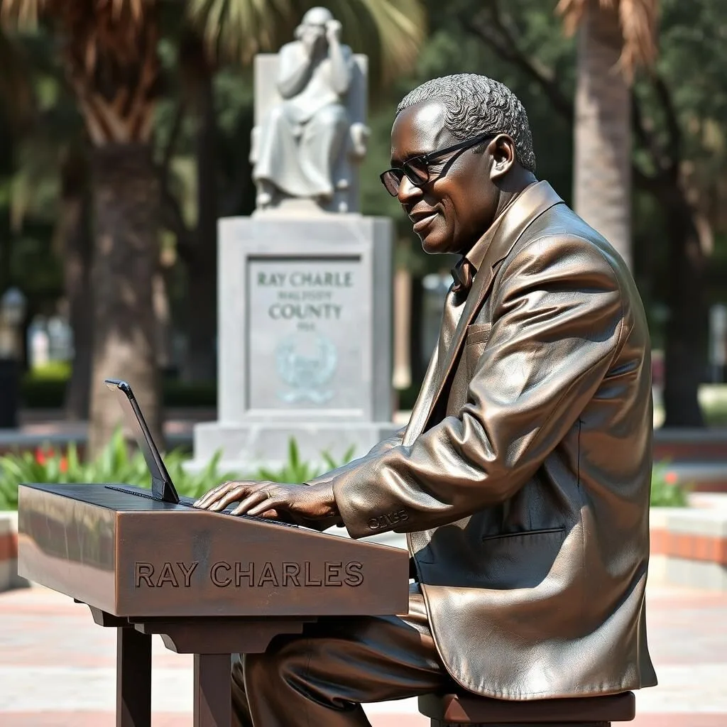 Ray Charles statue in Greenville, Madison County Florida, commemorating the legendary musician Ray Charles statue in Greenville, Madison County Florida, commemorating the legendary musician