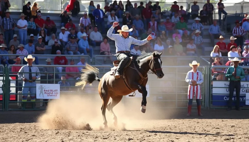 Red Bluff Round-Up Rodeo action in Tehama County showing cowboys and western heritage Red Bluff Round-Up Rodeo action in Tehama County showing cowboys and western heritage