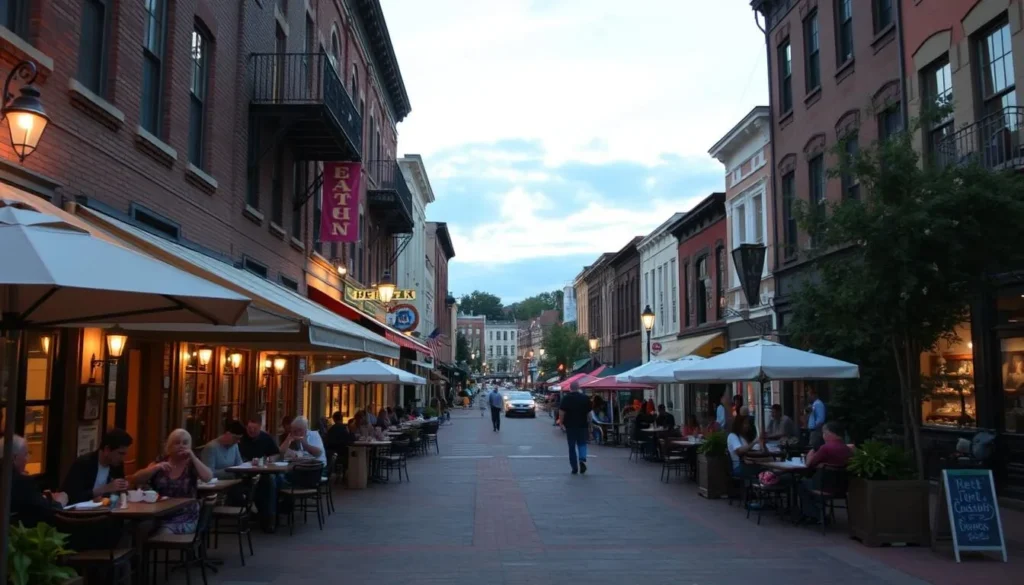 Restaurant scene in downtown Easton Pennsylvania with outdoor dining Restaurant scene in downtown Easton Pennsylvania with outdoor dining