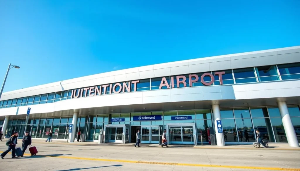Richmond International Airport entrance with modern architecture and welcome signage Richmond International Airport entrance with modern architecture and welcome signage