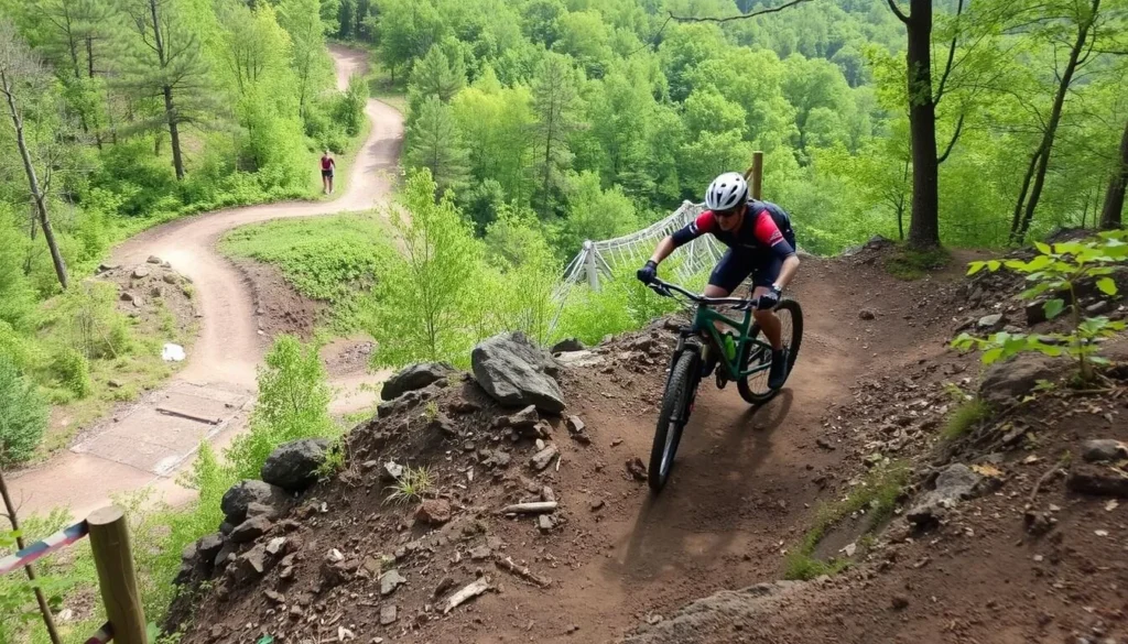 Riding a mountain bike at Steelville Bike Park