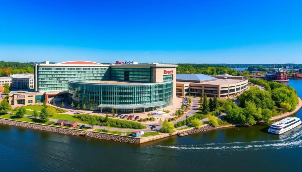 Rivers Casino & Resort Schenectady with the Mohawk River in the background Rivers Casino & Resort Schenectady with the Mohawk River in the background