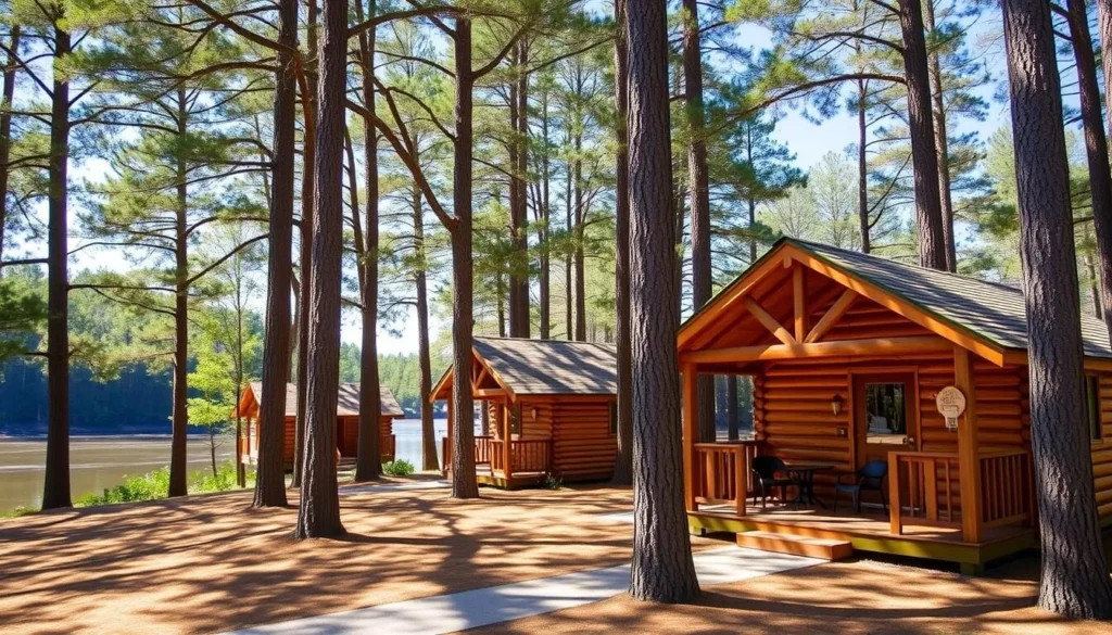 Riverside cabins at Suwannee River State Park surrounded by trees Riverside cabins at Suwannee River State Park surrounded by trees