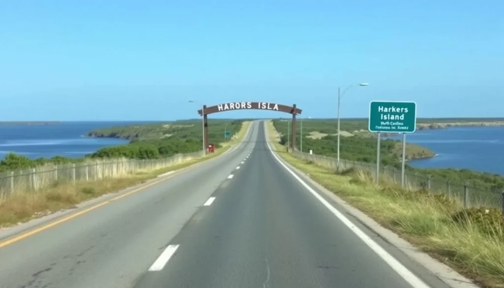 Road leading to Harkers Island with water views on both sides Road leading to Harkers Island with water views on both sides