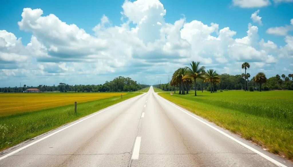 Road sign welcoming visitors to Hardee County Florida with palm trees and blue sky Road sign welcoming visitors to Hardee County Florida with palm trees and blue sky