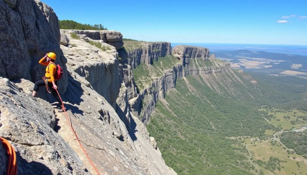 Rock climbing at Mount Rumney with a guide
