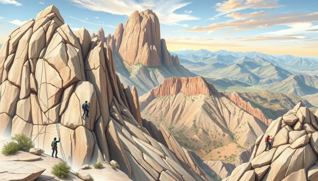 Rock climbing routes in Silverado Mountains, California