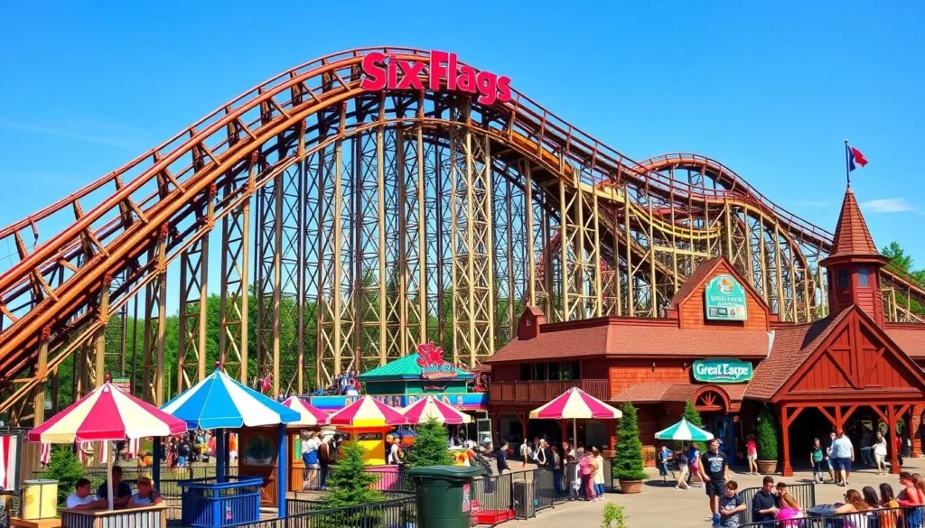 Roller coaster and attractions at Six Flags Great Escape in Warren County, NY Roller coaster and attractions at Six Flags Great Escape in Warren County, NY