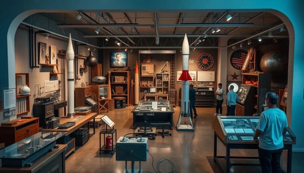 Roswell Museum interior showing Goddard's rocket workshop recreation, Roswell, New Mexico Roswell Museum interior showing Goddard's rocket workshop recreation, Roswell, New Mexico