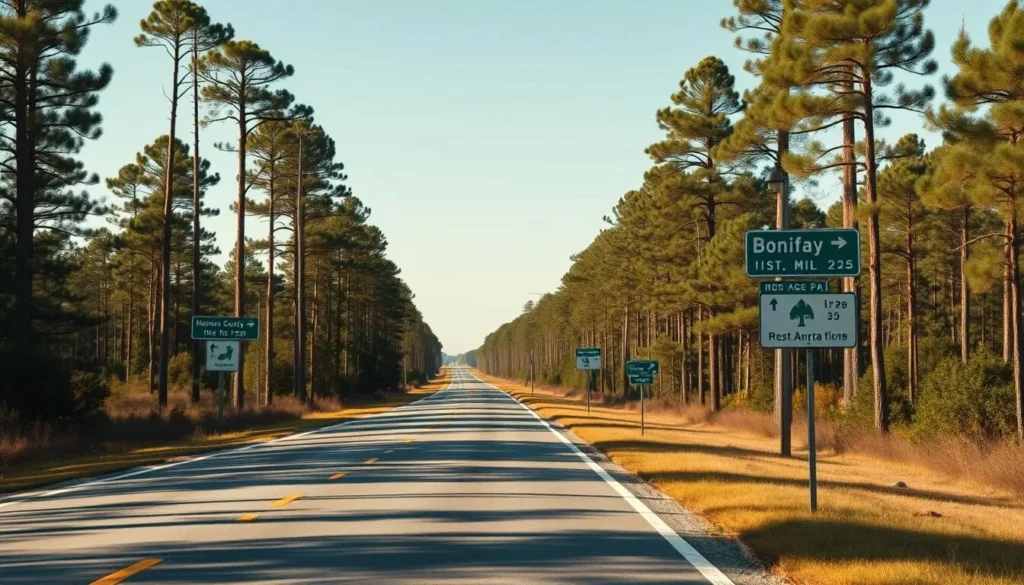 Rural road through Holmes County, Florida with directional signs to Bonifay and other local attractions Rural road through Holmes County, Florida with directional signs to Bonifay and other local attractions