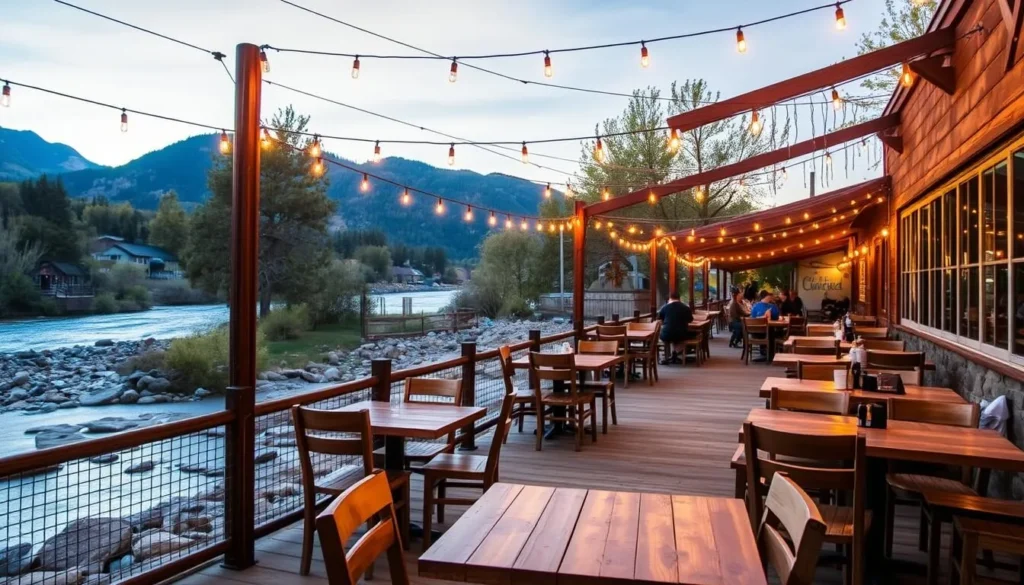 Rustic restaurant in Downieville with outdoor seating along the river Rustic restaurant in Downieville with outdoor seating along the river