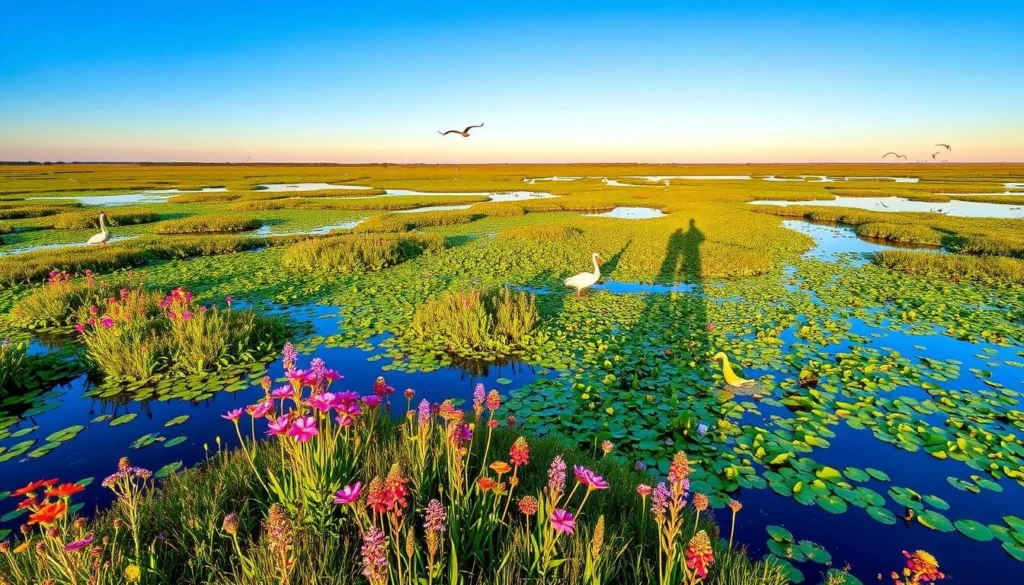 Sacramento National Wildlife Refuge in Glenn County during spring with blooming wildflowers and migratory birds Sacramento National Wildlife Refuge in Glenn County during spring with blooming wildflowers and migratory birds