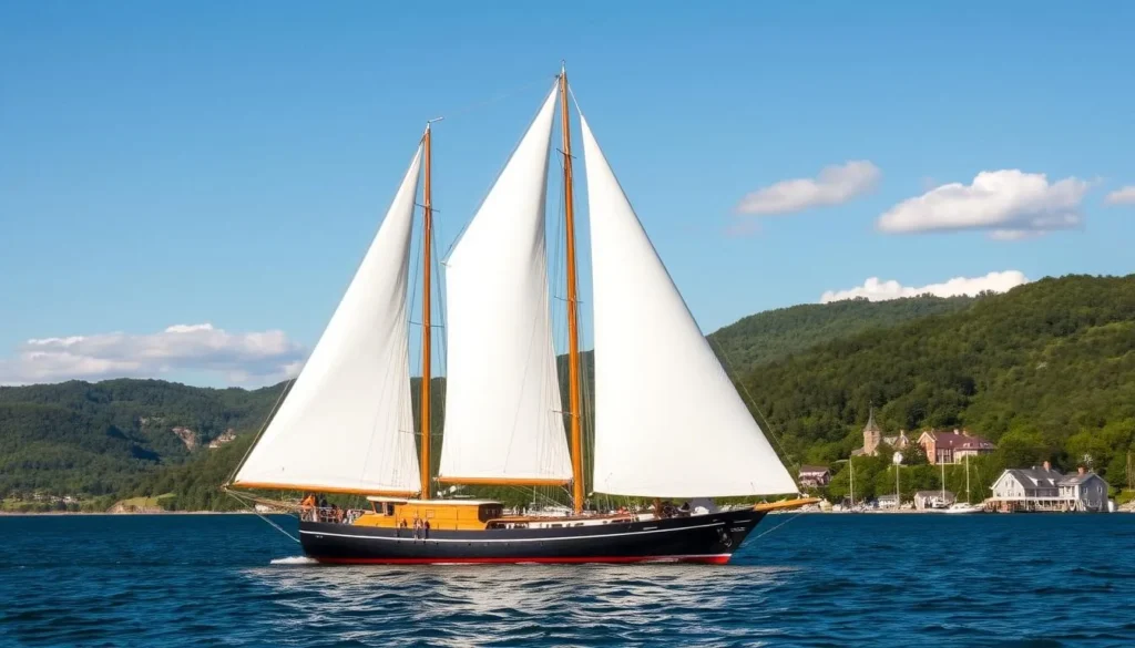 Sailing on Seneca Lake with views of the Schuyler County shoreline Sailing on Seneca Lake with views of the Schuyler County shoreline