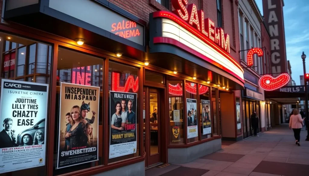 Salem Cinema exterior with independent movie posters