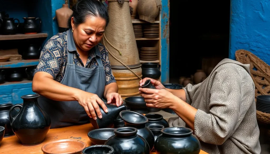 San Bartolo Coyotepec, a village famous for its distinctive black clay pottery, with artisans creating glossy black ceramics.