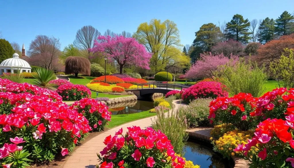 Sarah P. Duke Gardens in Durham North Carolina during spring with colorful flowers in bloom