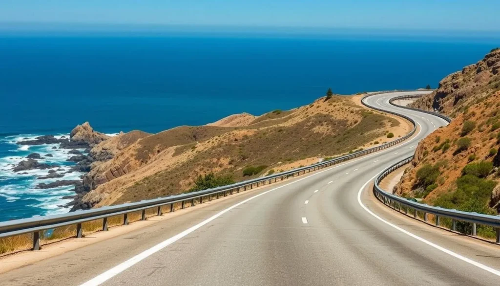 Scenic Highway 1 along Monterey County coast with blue ocean views on a clear day
