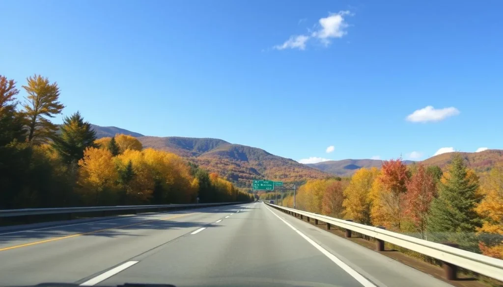 Scenic Route 7 approaching Manchester Vermont with mountains in background