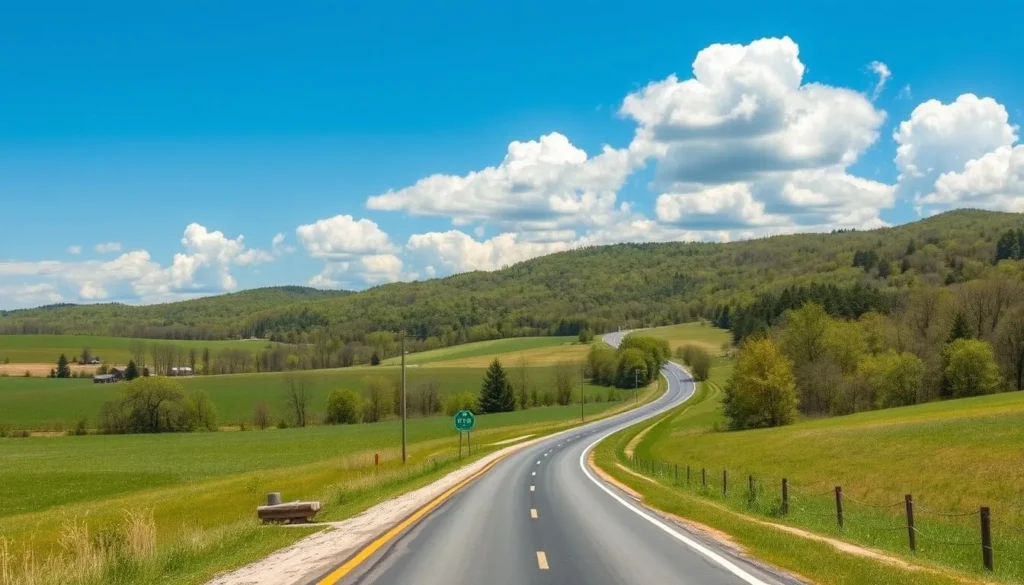Scenic country road in Columbia County winding through farmland and forests Scenic country road in Columbia County winding through farmland and forests