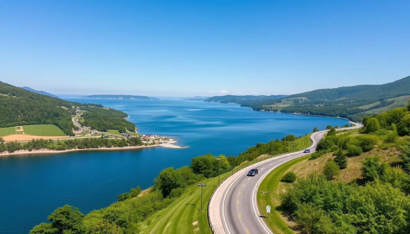 Scenic drive along Canandaigua Lake in Ontario County, New York