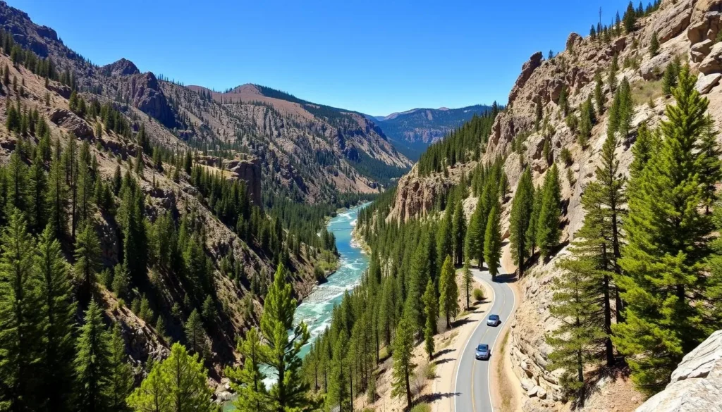 Scenic drive through Feather River Canyon in Plumas County California