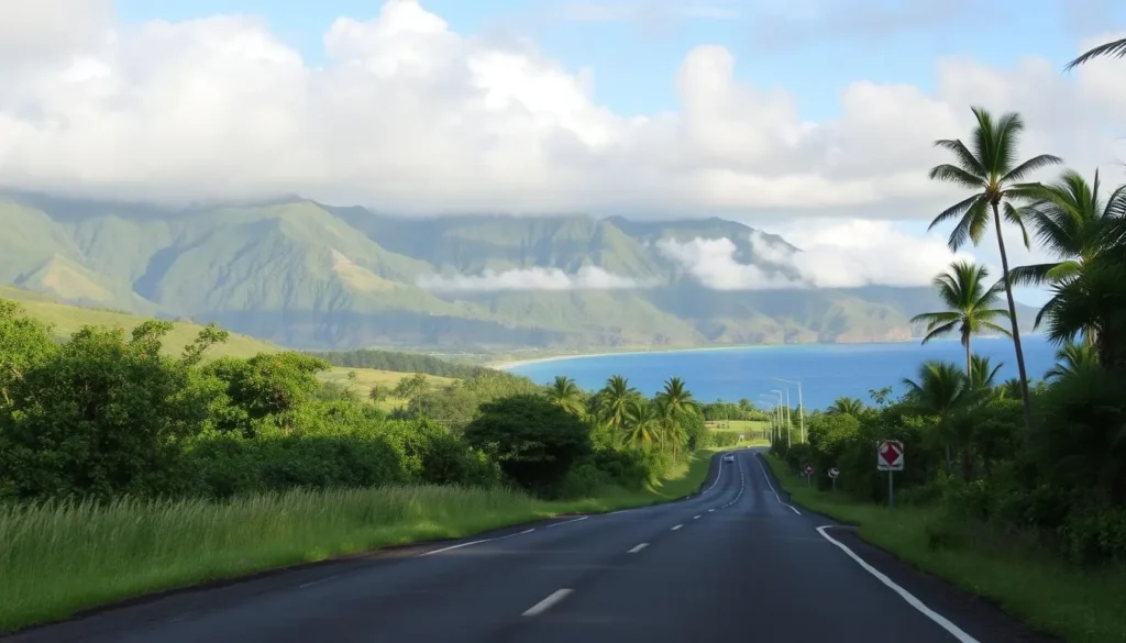 Scenic drive to Hanalei Bay along Kuhio Highway