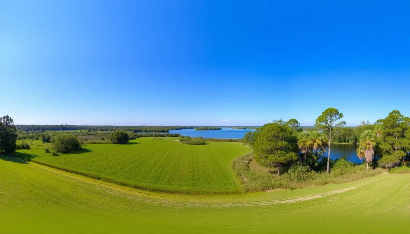 Scenic landscape of Sumter County Florida showing natural beauty with lakes and greenery