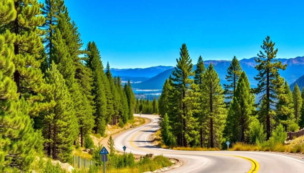 Scenic mountain road through Alpine County California