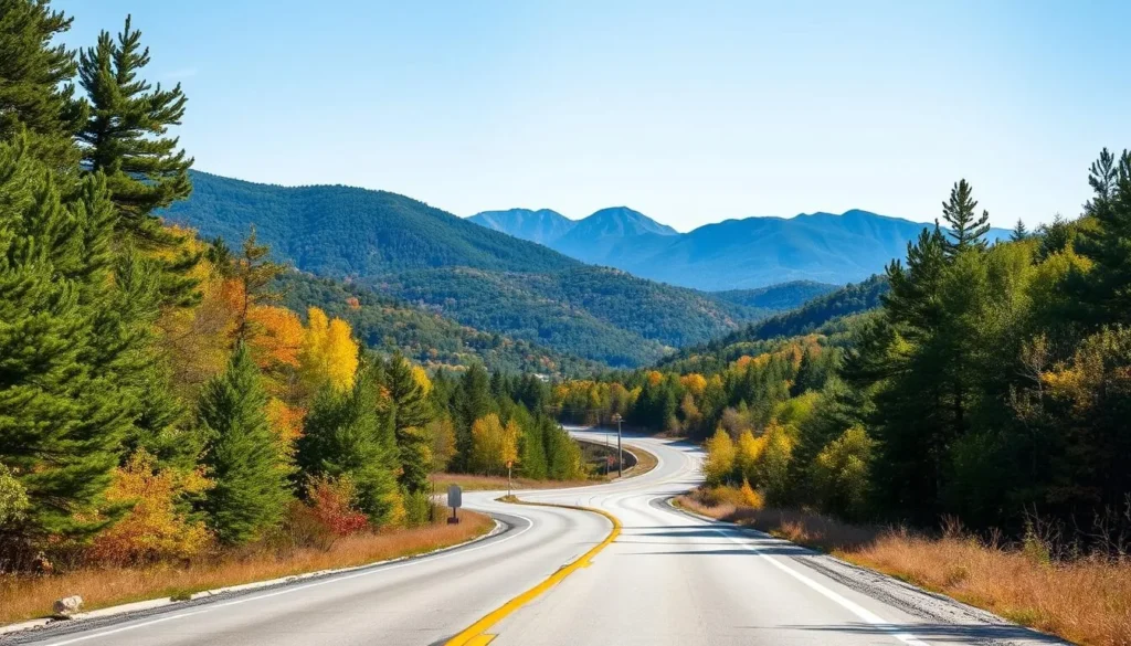 Scenic road leading into Fulton County, New York with Adirondack mountains in the background Scenic road leading into Fulton County, New York with Adirondack mountains in the background