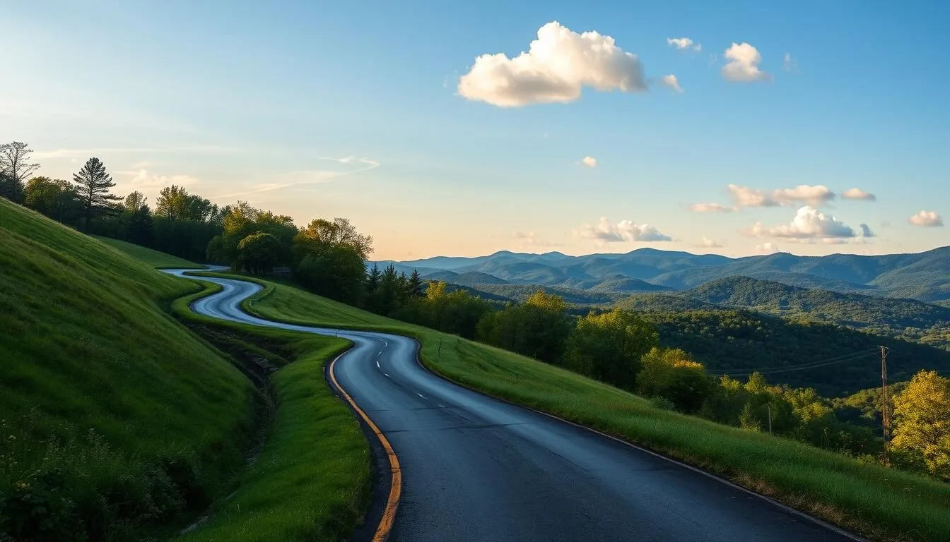 Scenic road leading into Ulster County with mountain views in the background