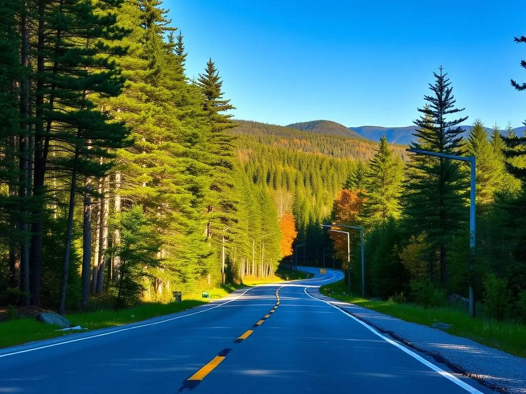 Scenic road through Adirondack forest in Fulton County, New York Scenic road through Adirondack forest in Fulton County, New York