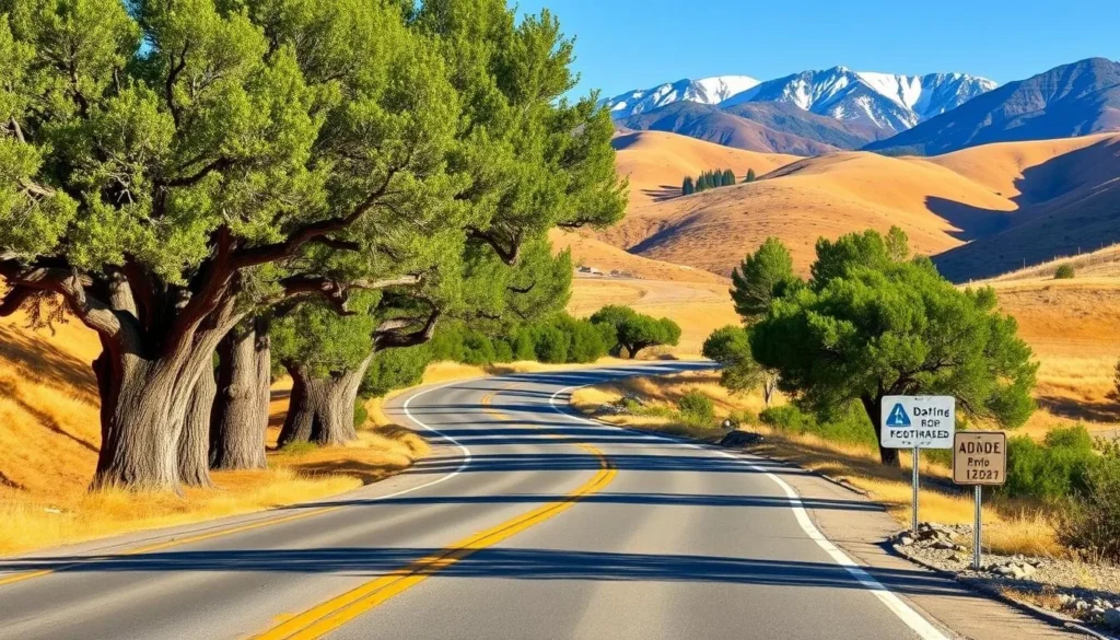 Scenic road through Butte County California with mountains in background Scenic road through Butte County California with mountains in background