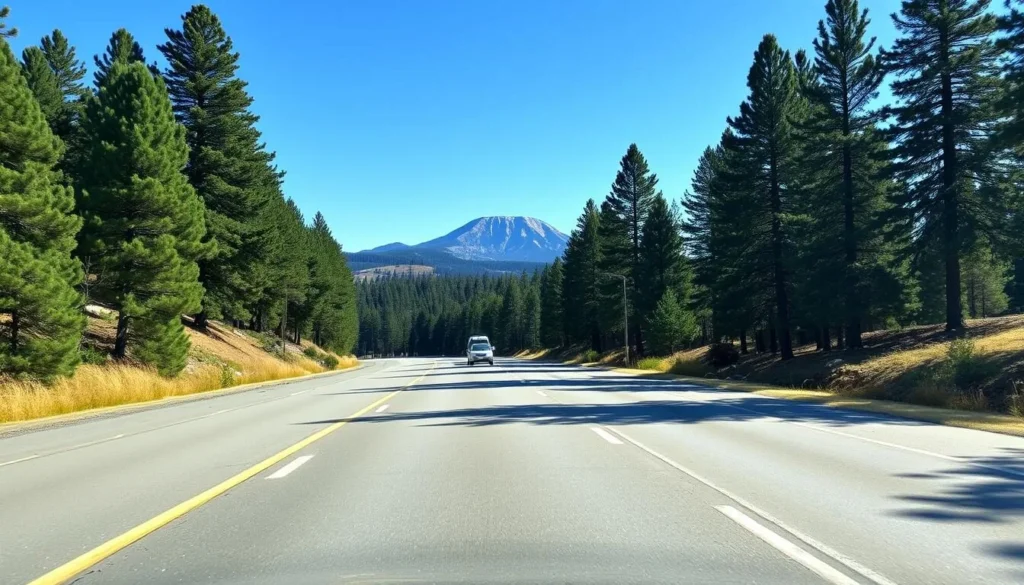 Scenic road through Redding California with Mount Shasta visible in the background Scenic road through Redding California with Mount Shasta visible in the background