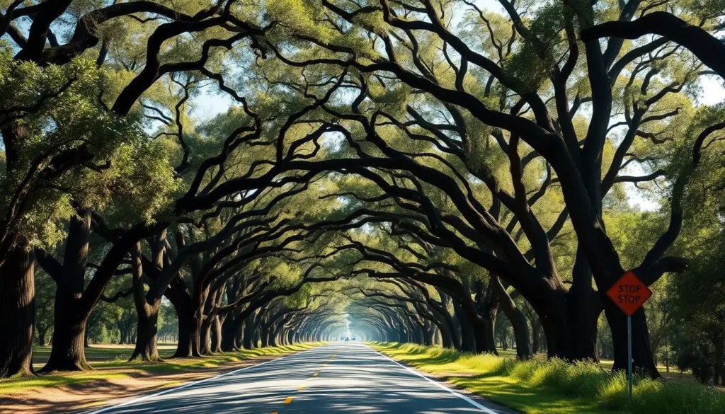 Scenic road through Tallahassee with canopy roads and oak trees in Leon County Florida Scenic road through Tallahassee with canopy roads and oak trees in Leon County Florida