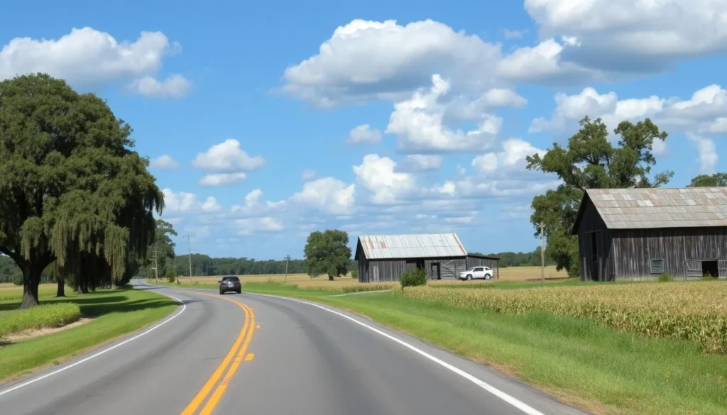 Scenic rural road in Bradford County with farmland and oak trees Scenic rural road in Bradford County with farmland and oak trees