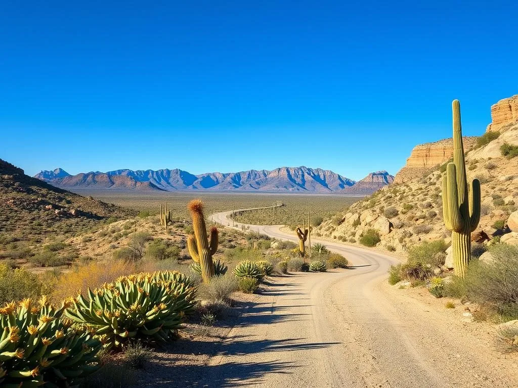 Scenic view from the Desert Loop Drive in Carlsbad Caverns National Park showing Chihuahuan Desert landscape Scenic view from the Desert Loop Drive in Carlsbad Caverns National Park showing Chihuahuan Desert landscape