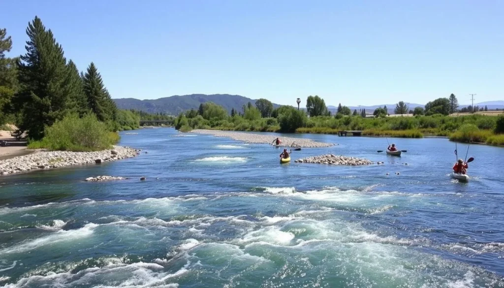 Scenic view of Feather River with fishing and recreational activities in Yuba County