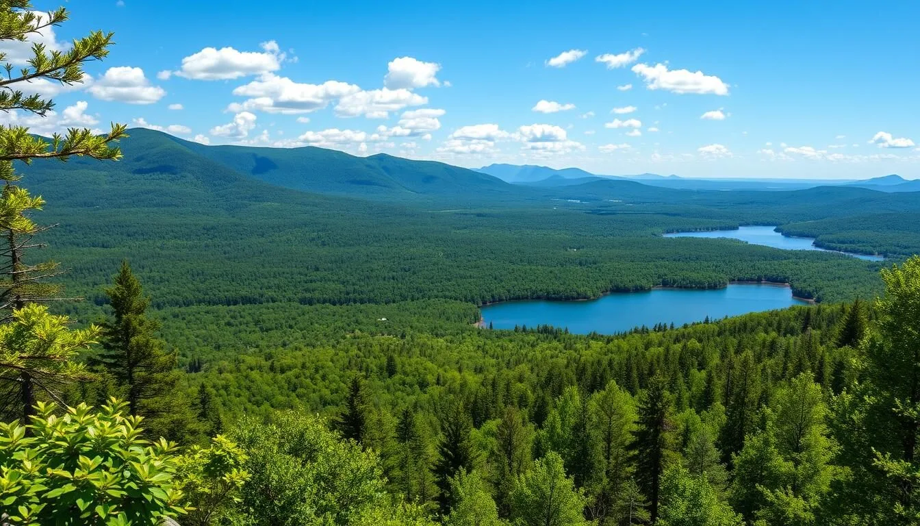 Scenic view of Franklin County, New York showing mountains, lakes and forests in the Adirondack region