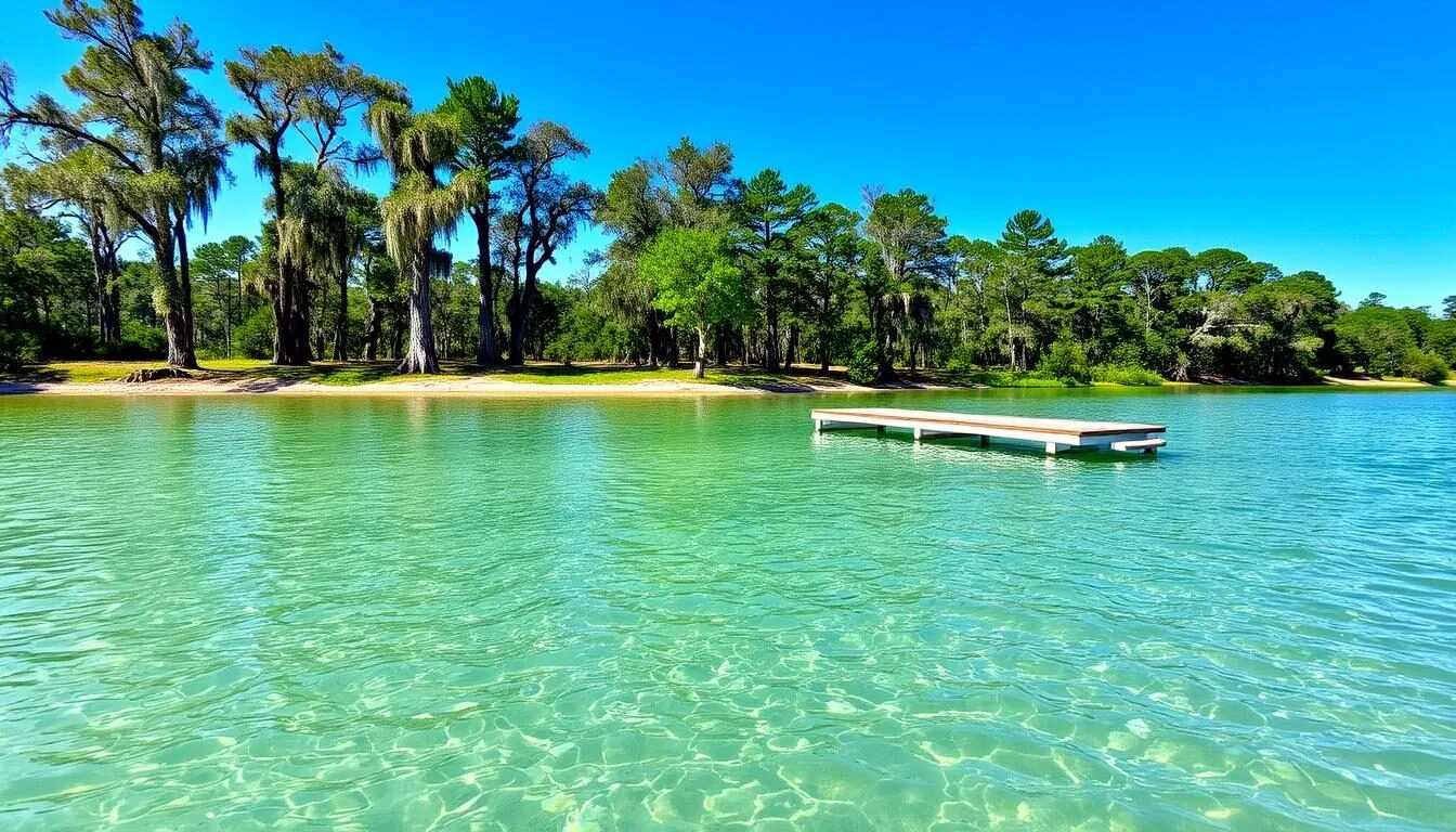 Scenic view of Lake Hampton in Bradford County, Florida with cypress trees and calm waters