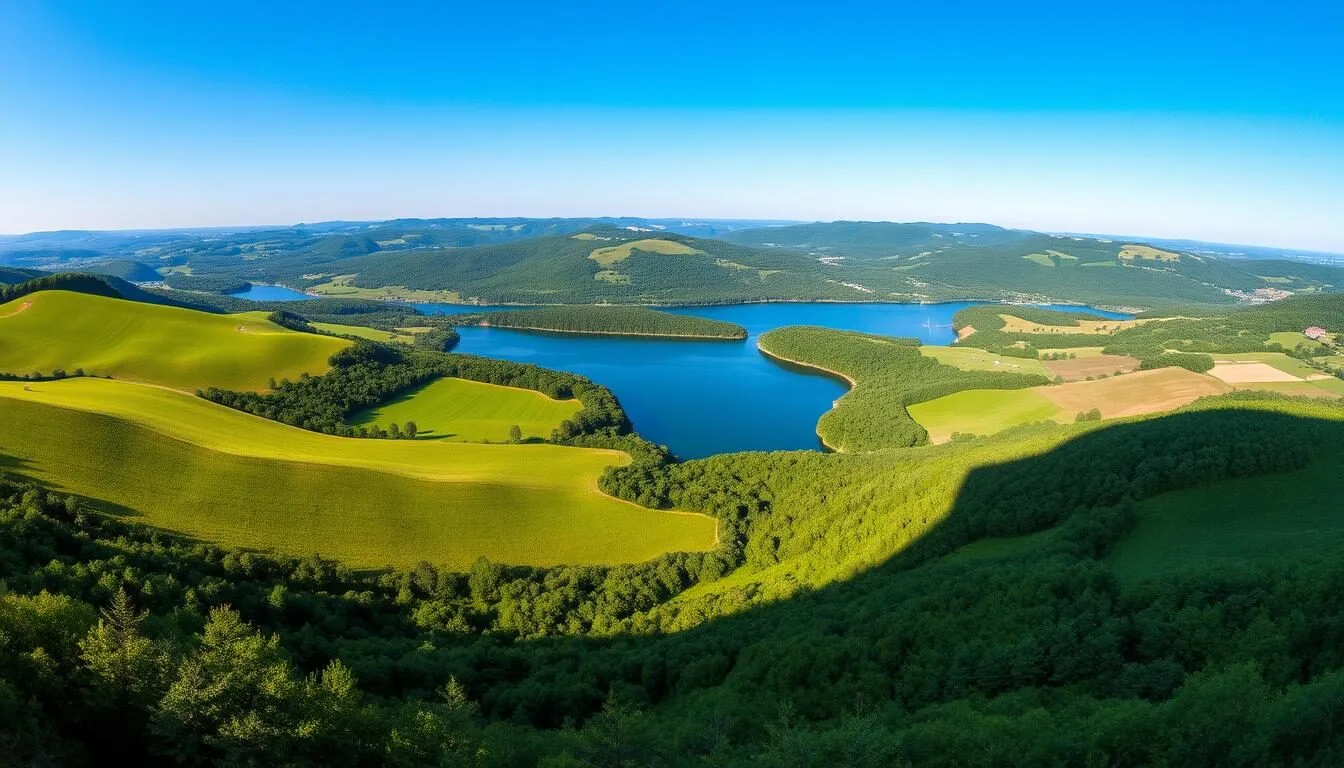 Scenic view of Oneida County New York landscape with rolling hills and lakes