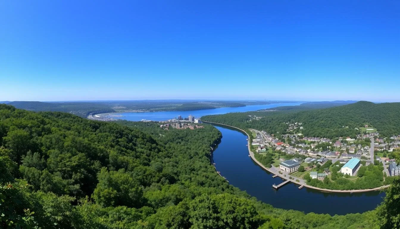 Scenic view of Westchester County with the Hudson River and lush greenery