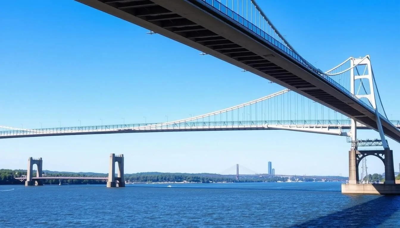 Scenic view of the Governor Mario M. Cuomo Bridge connecting Rockland County to Westchester County across the Hudson River