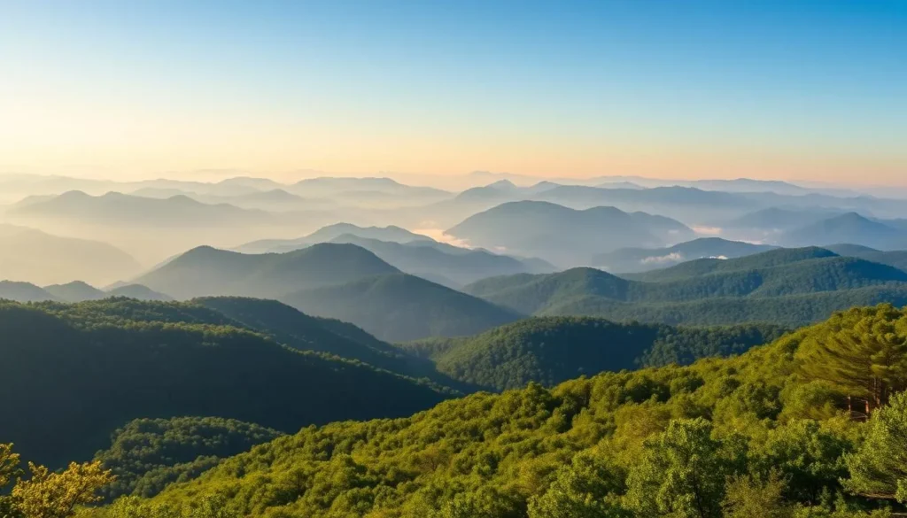 Scenic view of the Great Smoky Mountains National Park with mist rising from the mountains Scenic view of the Great Smoky Mountains National Park with mist rising from the mountains